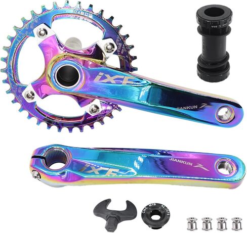 DJC Bike Crankset 104BCD with Chainring BSA Bottom Bracket with Spindle for MTB 1x 2X 3X Speed Mountain Bike Black Red Oilslick 170mm 175mm in Saudi Arabia