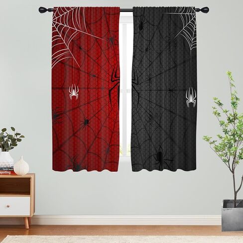 Red Black Window Curtain Panels for Kids Teens Boys Pattern Drapes Rod Pocket 42x 63 Inches Bedroom Curtain Set for Living Room Bathroom Kitchen Decor in Saudi Arabia