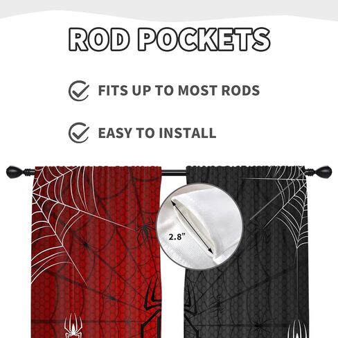 Red Black Window Curtain Panels for Kids Teens Boys Pattern Drapes Rod Pocket 42x 63 Inches Bedroom Curtain Set for Living Room Bathroom Kitchen Decor in Saudi Arabia