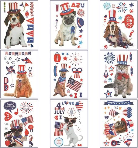 ABTOLS Patriotic PVC Dogs Window Clings, 9 Sheets Reusable 4th of July Decorations for Indoor Use, Wall Decor, Party Supplies in Saudi Arabia