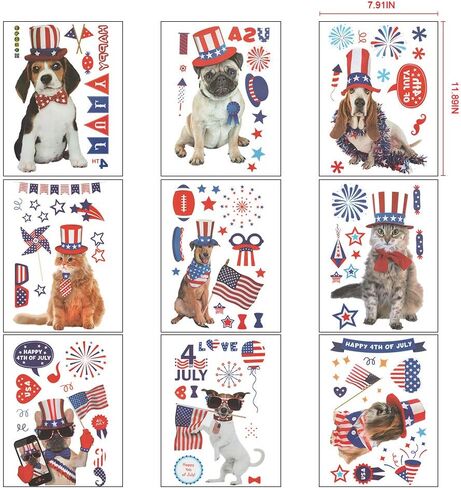 ABTOLS Patriotic PVC Dogs Window Clings, 9 Sheets Reusable 4th of July Decorations for Indoor Use, Wall Decor, Party Supplies in Saudi Arabia