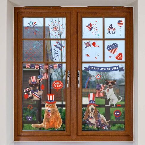 ABTOLS Patriotic PVC Dogs Window Clings, 9 Sheets Reusable 4th of July Decorations for Indoor Use, Wall Decor, Party Supplies in Saudi Arabia