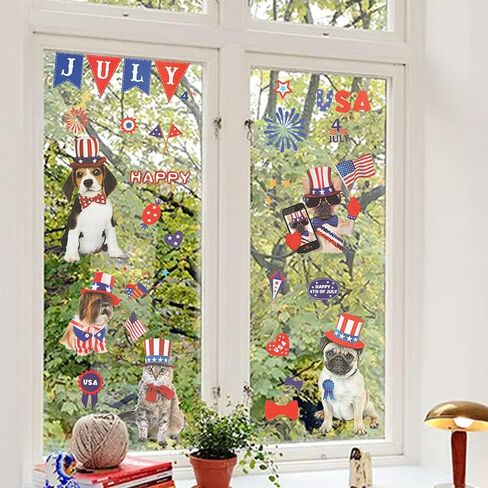 ABTOLS Patriotic PVC Dogs Window Clings, 9 Sheets Reusable 4th of July Decorations for Indoor Use, Wall Decor, Party Supplies in Saudi Arabia