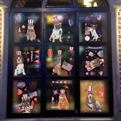 ABTOLS Patriotic PVC Dogs Window Clings, 9 Sheets Reusable 4th of July Decorations for Indoor Use, Wall Decor, Party Supplies in Saudi Arabia
