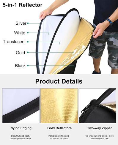 PULUZ 24 Inch/60cm Photography Reflector,Portable Foldable 5-in-1 Light Reflectors for Photography with Storage Bag for Studio Photography Lighting Outdoor in Saudi Arabia