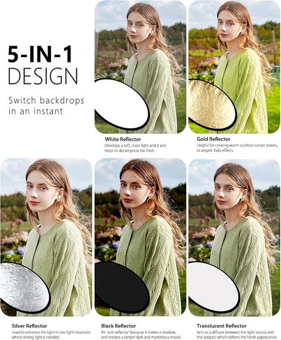 PULUZ 24 Inch/60cm Photography Reflector,Portable Foldable 5-in-1 Light Reflectors for Photography with Storage Bag for Studio Photography Lighting Outdoor in Saudi Arabia