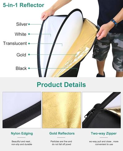 PULUZ 24 Inch/60cm Photography Reflector,Portable Foldable 5-in-1 Light Reflectors for Photography with Storage Bag for Studio Photography Lighting Outdoor in Saudi Arabia