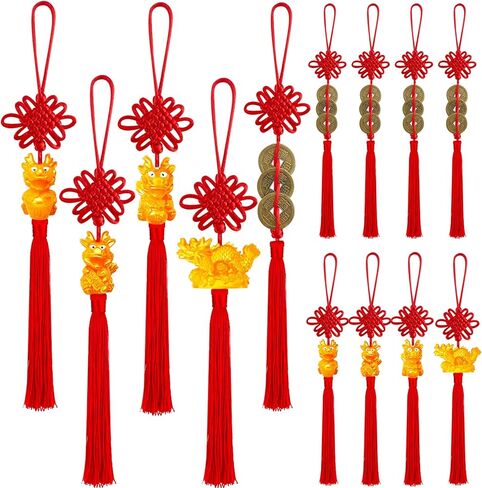 24 Pieces Lunar New Year Tassels Chinese Knot Tassel Chinese New Year Dragon Tassel Ornaments Chinese New Year Feng Shui Tassel Decorations for Home Decoration (Dragon B) in Kuwait
