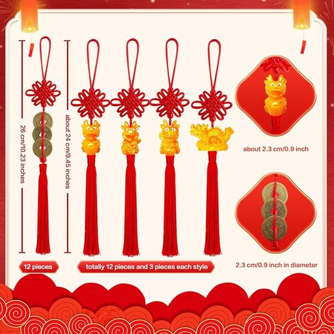 24 Pieces Lunar New Year Tassels Chinese Knot Tassel Chinese New Year Dragon Tassel Ornaments Chinese New Year Feng Shui Tassel Decorations for Home Decoration (Dragon B) in Kuwait