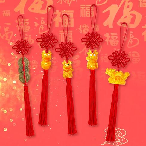 24 Pieces Lunar New Year Tassels Chinese Knot Tassel Chinese New Year Dragon Tassel Ornaments Chinese New Year Feng Shui Tassel Decorations for Home Decoration (Dragon B) in Kuwait