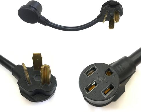 AGB 31-003: كابل محول نحاسي 100% NEMA 10-30P إلى 14-50R (1 قدم 7 بوصة، 30 أمبير، 125/250 فولت تيار متردد) لاستخدامات المجفف أو المركبات الكهربائية أو المركبات الترفيهية، غلاف متين وسلك 8 AWG، أجزاء معتمدة للسلامة in Kuwait