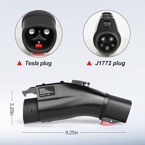 محول ThinSGO J1772 EVs محول شاحن Tesla إلى J1772، بحد أقصى 48 أمبير و250 فولت تيار متردد متوافق مع موصل الحائط عالي الطاقة من Tesla، شاحن الوجهة، موصل الهاتف المحمول (أسود) in Kuwait