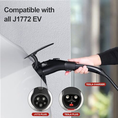 محول ThinSGO J1772 EVs محول شاحن Tesla إلى J1772، بحد أقصى 48 أمبير و250 فولت تيار متردد متوافق مع موصل الحائط عالي الطاقة من Tesla، شاحن الوجهة، موصل الهاتف المحمول (أسود) in Kuwait
