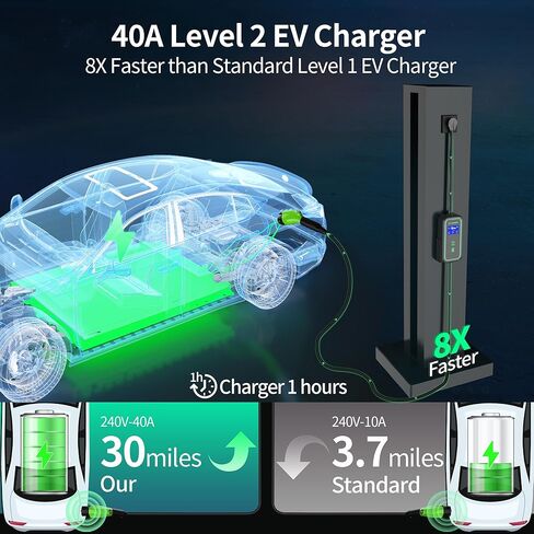 شاحن EV المستوى 2 بقدرة 9.6 كيلو وات لسيارات Tesla J1772 EVs، شاحن سيارة كهربائي محمول 40A/240V/25ft مع شهادة UL، قابس NEMA 14-50، تيار قابل للتعديل والشحن المجدول in Kuwait