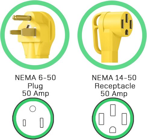 dé [محول مجفف تسلا 3 شقوق 50 أمبير، محول NEMA 6-50 إلى 14-50 للمركبات الكهربائية، منفذ النطاق/الفرن إلى محول شاحن EV لشحن المستوى 2 EV، الشحن طوال الليل في المنزل - سلك 6/2+8/1 AWG in Kuwait