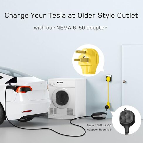 dé [محول مجفف تسلا 3 شقوق 50 أمبير، محول NEMA 6-50 إلى 14-50 للمركبات الكهربائية، منفذ النطاق/الفرن إلى محول شاحن EV لشحن المستوى 2 EV، الشحن طوال الليل في المنزل - سلك 6/2+8/1 AWG in Kuwait