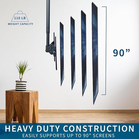 VIVO Ceiling TV Mount for 37 to 90 inch Screens, Telescoping Height Adjustment with 5ft Extension Pole, Fits Pitched/Vaulted Roof, VESA up to 800x400, Black, MOUNT-VC90-5 in Saudi Arabia