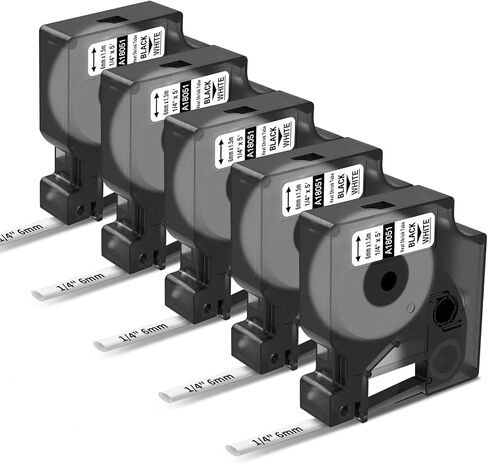 Fimax 5-Pack Rhino 4200 5200 شريط صانع الملصقات المنكمش بالحرارة 1/4 بوصة 6 مم متوافق مع Dymo 18051 أنبوب ملصقات الانكماش الحراري لـ DYMO Rhino 4200 5200 5000 6000 صانع الملصقات الصناعية، أسود على أبيض، 1/4 بوصة × 5' in Kuwait