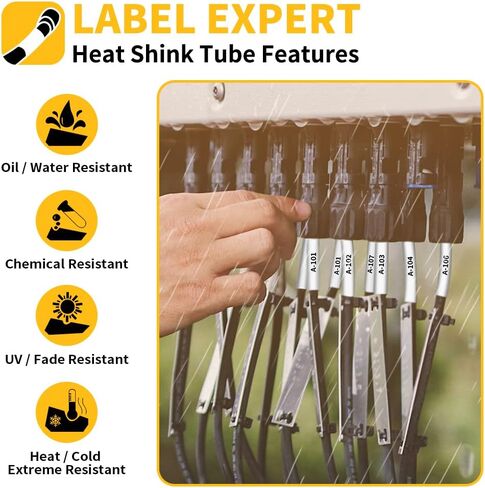 Fimax 5-Pack Rhino 4200 5200 شريط صانع الملصقات المنكمش بالحرارة 1/4 بوصة 6 مم متوافق مع Dymo 18051 أنبوب ملصقات الانكماش الحراري لـ DYMO Rhino 4200 5200 5000 6000 صانع الملصقات الصناعية، أسود على أبيض، 1/4 بوصة × 5' in Kuwait