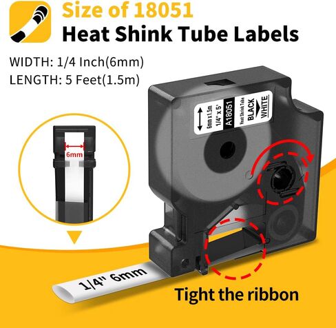 Fimax 5-Pack Rhino 4200 5200 شريط صانع الملصقات المنكمش بالحرارة 1/4 بوصة 6 مم متوافق مع Dymo 18051 أنبوب ملصقات الانكماش الحراري لـ DYMO Rhino 4200 5200 5000 6000 صانع الملصقات الصناعية، أسود على أبيض، 1/4 بوصة × 5' in Kuwait