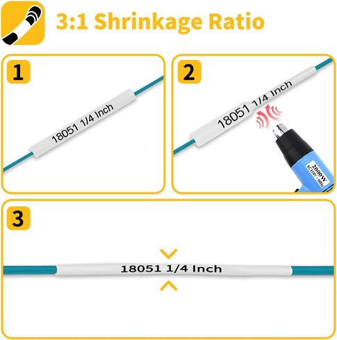 Fimax 5-Pack Rhino 4200 5200 شريط صانع الملصقات المنكمش بالحرارة 1/4 بوصة 6 مم متوافق مع Dymo 18051 أنبوب ملصقات الانكماش الحراري لـ DYMO Rhino 4200 5200 5000 6000 صانع الملصقات الصناعية، أسود على أبيض، 1/4 بوصة × 5' in Kuwait