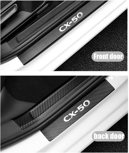 LEXLEY For Mazda 2023 2024 CX-50 CX50 Carbon Fiber Style Leather Door Sill Protector Anti-Dirty Scuff Plate Cover Guard Sills Protector Trim,Welcome Pedal Protect 4PCS -SLIVER in Kuwait