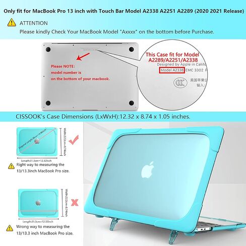 حافظة CISSOOK شديدة التحمل مضادة للصدمات لجهاز MacBook Pro 13 بوصة 2023 2022 2021 2020 إصدار A2338 M2 M1 A2251 A2289، حافظة صلبة بمسند مع غطاء لوحة مفاتيح لجهاز MacBook Pro 13 - تركواز in Saudi Arabia