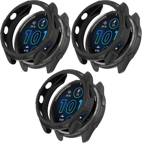 حافظة FitTurn متوافقة مع ساعة Garmin Forerunner 965 الذكية - حافظة واقية متينة بديلة [بدون واقي شاشة] إطار غطاء واقٍ ممتص للصدمات من مادة TPU (أسود*3) in Kuwait