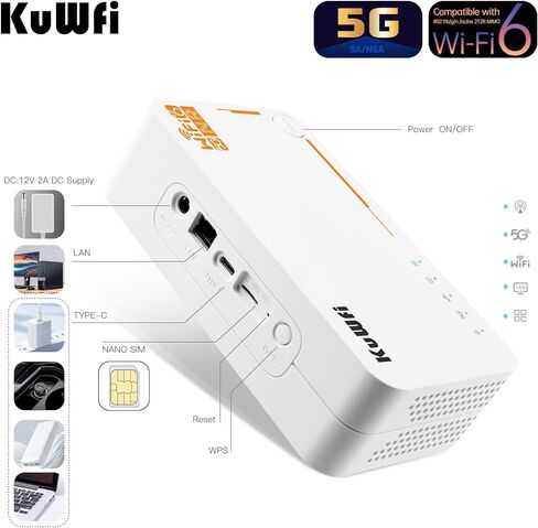 راوتر KuWFi 5g مع فتحة لبطاقة sim غير مقفلة، مودم AX3600 WiFi-6 مع فتحة لبطاقة Sim، NR NSA/SA 5G NR SA NSA AX3000 WiFi 6 CPE راوتر مع استخدام البطارية للاستخدام الخارجي والداخلي in Kuwait