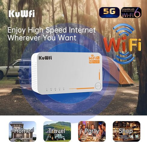 راوتر KuWFi 5g مع فتحة لبطاقة sim غير مقفلة، مودم AX3600 WiFi-6 مع فتحة لبطاقة Sim، NR NSA/SA 5G NR SA NSA AX3000 WiFi 6 CPE راوتر مع استخدام البطارية للاستخدام الخارجي والداخلي in Kuwait