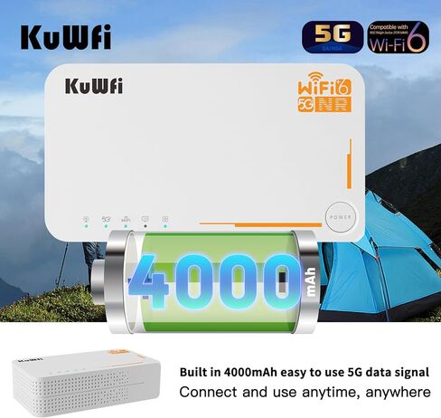 راوتر KuWFi 5g مع فتحة لبطاقة sim غير مقفلة، مودم AX3600 WiFi-6 مع فتحة لبطاقة Sim، NR NSA/SA 5G NR SA NSA AX3000 WiFi 6 CPE راوتر مع استخدام البطارية للاستخدام الخارجي والداخلي in Kuwait