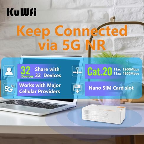 راوتر KuWFi 5g مع فتحة لبطاقة sim غير مقفلة، مودم AX3600 WiFi-6 مع فتحة لبطاقة Sim، NR NSA/SA 5G NR SA NSA AX3000 WiFi 6 CPE راوتر مع استخدام البطارية للاستخدام الخارجي والداخلي in Kuwait