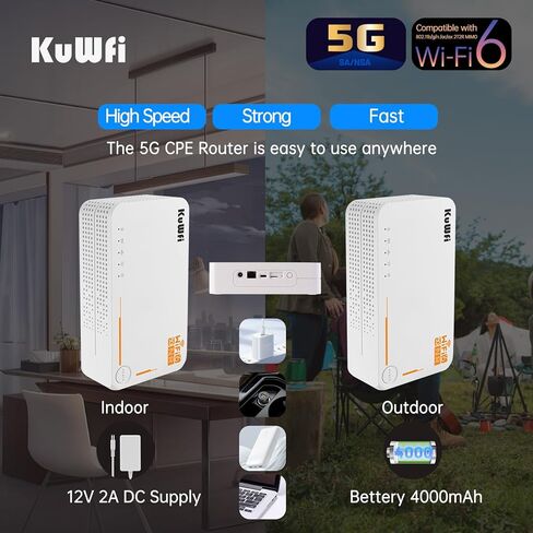 راوتر KuWFi 5g مع فتحة لبطاقة sim غير مقفلة، مودم AX3600 WiFi-6 مع فتحة لبطاقة Sim، NR NSA/SA 5G NR SA NSA AX3000 WiFi 6 CPE راوتر مع استخدام البطارية للاستخدام الخارجي والداخلي in Kuwait