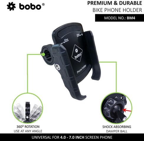 BOBO BM4 Jaw-Grip Waterproof Bike/Motorcycle/Scooter Mobile Phone Holder Mount, Ideal for Maps and GPS Navigation (Black) in Saudi Arabia