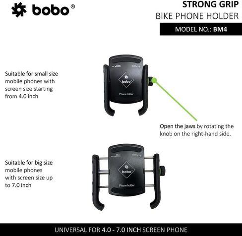 BOBO BM4 Jaw-Grip Waterproof Bike/Motorcycle/Scooter Mobile Phone Holder Mount, Ideal for Maps and GPS Navigation (Black) in Saudi Arabia