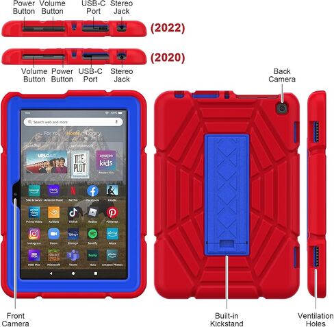 Grifobes Case [Only for 2022/2020 Released 12th/10th Generation] Kindle Fire HD 8/8 Plus, HD 8 Kids/Kids Pro Tablet, 3-in-1 Heavy Duty Rugged Protective Cover with Stand for Boys Children in Saudi Arabia