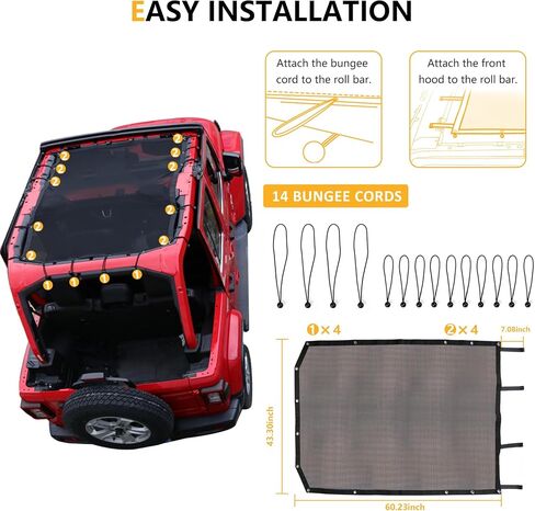 Sunshade for 2018-2023 Jeep Wrangler JL JLU 2 Door 4 Door Front Mesh Sun Shade JL Sunshade Bikini Soft Top Roof Cover Net Accessories, Blocks UV, Wind, Noise, Black in Saudi Arabia