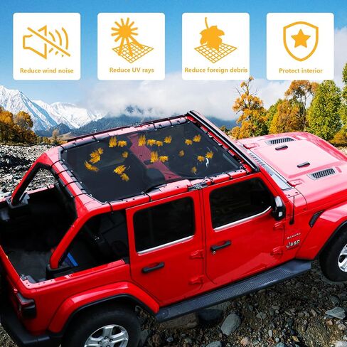 Sunshade for 2018-2023 Jeep Wrangler JL JLU 2 Door 4 Door Front Mesh Sun Shade JL Sunshade Bikini Soft Top Roof Cover Net Accessories, Blocks UV, Wind, Noise, Black in Saudi Arabia