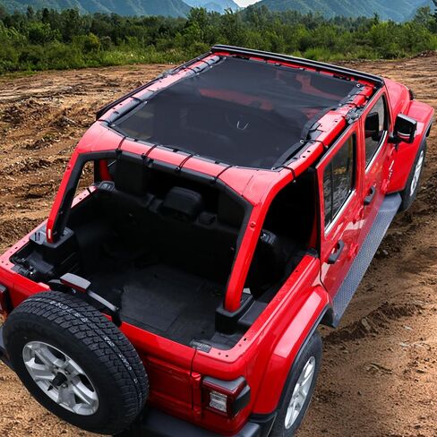 Sunshade for 2018-2023 Jeep Wrangler JL JLU 2 Door 4 Door Front Mesh Sun Shade JL Sunshade Bikini Soft Top Roof Cover Net Accessories, Blocks UV, Wind, Noise, Black in Saudi Arabia