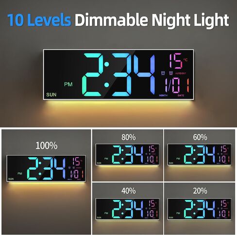 LEIKE 16.2'' Large Digital Wall Clock with Remote Control, Big LED/Dual Alarm/8 RGB Colors/Auto Brightness/Date/Auto DST/Temperature/Night Light Gym Clocks for Living Room Bedroom Office Wall Decor in Saudi Arabia