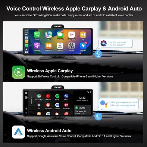 ستيريو سيارة محمول 10.26 بوصة مع Carplay لاسلكي وAndroid Auto، جهاز استقبال راديو السيارة بشاشة تعمل باللمس HD IPS مع كاميرا داش 2K، كاميرا احتياطية، ملاحة، بلوتوث، AUX in Saudi Arabia