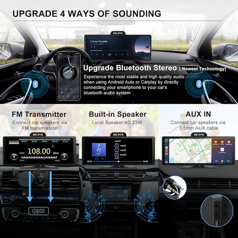 ستيريو سيارة محمول 10.26 بوصة مع Carplay لاسلكي وAndroid Auto، جهاز استقبال راديو السيارة بشاشة تعمل باللمس HD IPS مع كاميرا داش 2K، كاميرا احتياطية، ملاحة، بلوتوث، AUX in Saudi Arabia