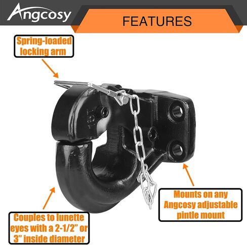 10-Ton Pintle Hook Trailer Hitches Receiver Hook for 2-1/2 Inch Lunette Ring with Mounting Kit, 20000 lbs in Kuwait