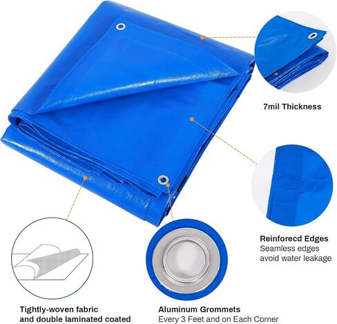 Blue Tarp Waterproof Outdoor Cover 6x8 - 7 Mil Lightweight Tarps Durable Poly Tarpaulin for Rain,Pool Cover and Camping Tent (Blue,6x8 Feet), Blue/Blue (BLUE/BLUE-6x8) in Saudi Arabia