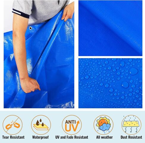 Blue Tarp Waterproof Outdoor Cover 6x8 - 7 Mil Lightweight Tarps Durable Poly Tarpaulin for Rain,Pool Cover and Camping Tent (Blue,6x8 Feet), Blue/Blue (BLUE/BLUE-6x8) in Saudi Arabia