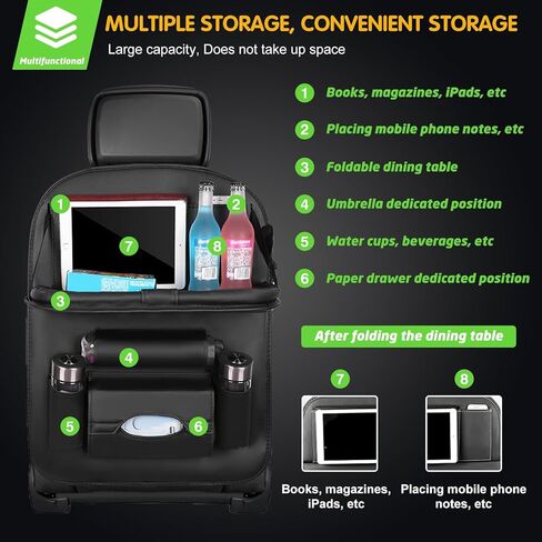 عبوتان من منظم المقعد الخلفي للسيارة، مع حامل للكمبيوتر اللوحي من جلد البولي يوريثان، 8 جيوب تخزين منظم تخزين السيارة مع صينية طعام قابلة للطي، تستخدم لتخزين ألعاب الأطفال والمجلات والمظلات in Kuwait