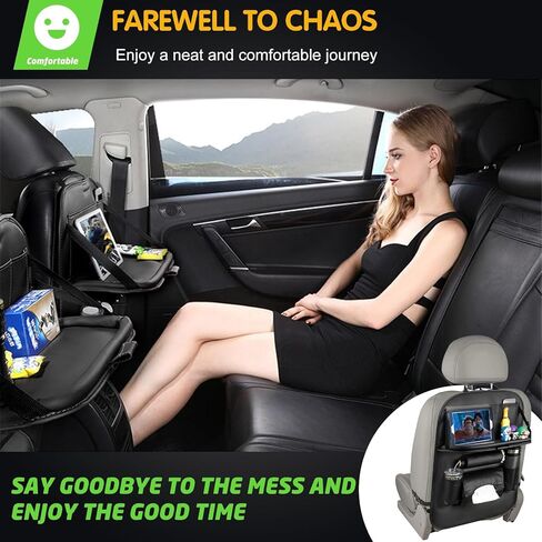 عبوتان من منظم المقعد الخلفي للسيارة، مع حامل للكمبيوتر اللوحي من جلد البولي يوريثان، 8 جيوب تخزين منظم تخزين السيارة مع صينية طعام قابلة للطي، تستخدم لتخزين ألعاب الأطفال والمجلات والمظلات in Kuwait
