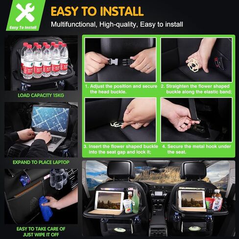 عبوتان من منظم المقعد الخلفي للسيارة، مع حامل للكمبيوتر اللوحي من جلد البولي يوريثان، 8 جيوب تخزين منظم تخزين السيارة مع صينية طعام قابلة للطي، تستخدم لتخزين ألعاب الأطفال والمجلات والمظلات in Kuwait