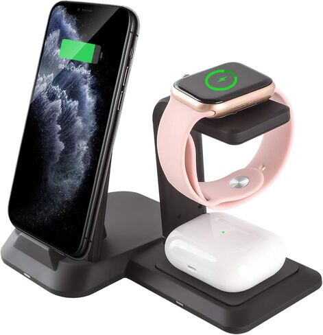 M13 2 in 1 Magnetic Wireless Charging Station,Qi Certified Charging Pad, Ultra Thin with QC3.0 Adapter for Dual Devices iPhone 14 13 Pro Max/Apple Watch Series8/Ultra/SE/7/6/5/4/3 (White) in Kuwait