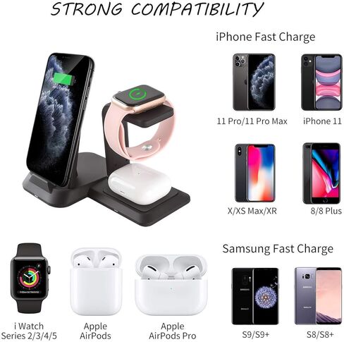 M13 2 in 1 Magnetic Wireless Charging Station,Qi Certified Charging Pad, Ultra Thin with QC3.0 Adapter for Dual Devices iPhone 14 13 Pro Max/Apple Watch Series8/Ultra/SE/7/6/5/4/3 (White) in Kuwait